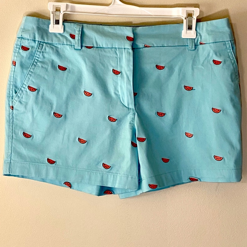 Blue with Embroidered Watermelons Cotton Shorts